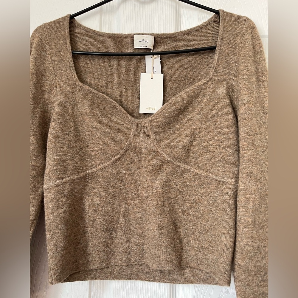 Aritzia Wilfred Greer Sweater Wool Cashmere Blend Heather Cognac XL - Picture 2 of 9